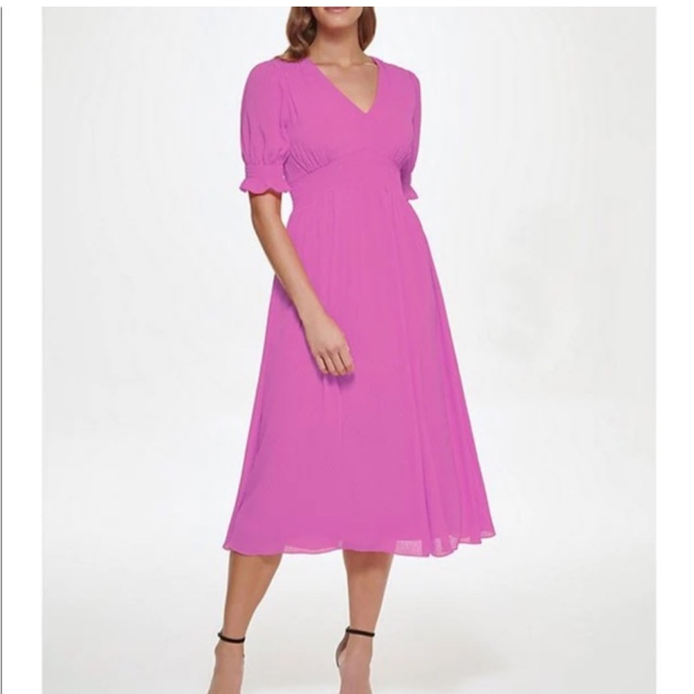 NWT DKNY Size 6 Fuchsia Elegant‎ Hot Pink Midi Stretchy Dress